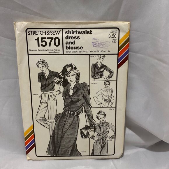 1981 Stretch and Sew ShirtWaist Dress And Blouse Design Patterns By Ann Person - Picture 2 of 10